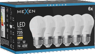 Mexen Nova 6x LED lemputė E27, G45, 7W, Šilta - 3000K, 735 lm - L101-E27-0730-01x06