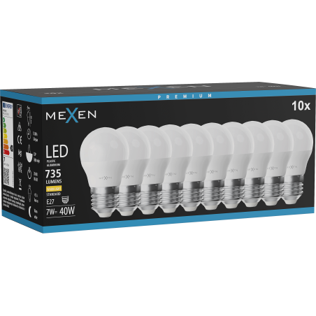 Mexen Nova 10x LED lemputė E27, G45, 7W, Šilta - 3000K, 735 lm - L101-E27-0730-01x10