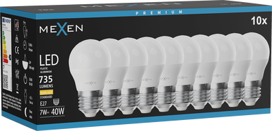 Mexen Nova 10x LED lemputė E27, G45, 7W, Šilta - 3000K, 735 lm - L101-E27-0730-01x10