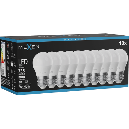 Mexen Nova 10x LED lemputė E27, G45, 7W, Neutrali - 4000K, 735 lm - L101-E27-0740-01x10