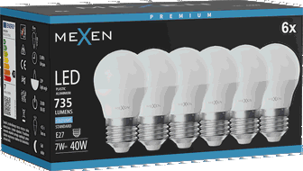 Mexen Nova 6x LED lemputė E27, G45, 7W, Šalta - 6500K, 735 lm - L101-E27-0765-01x06