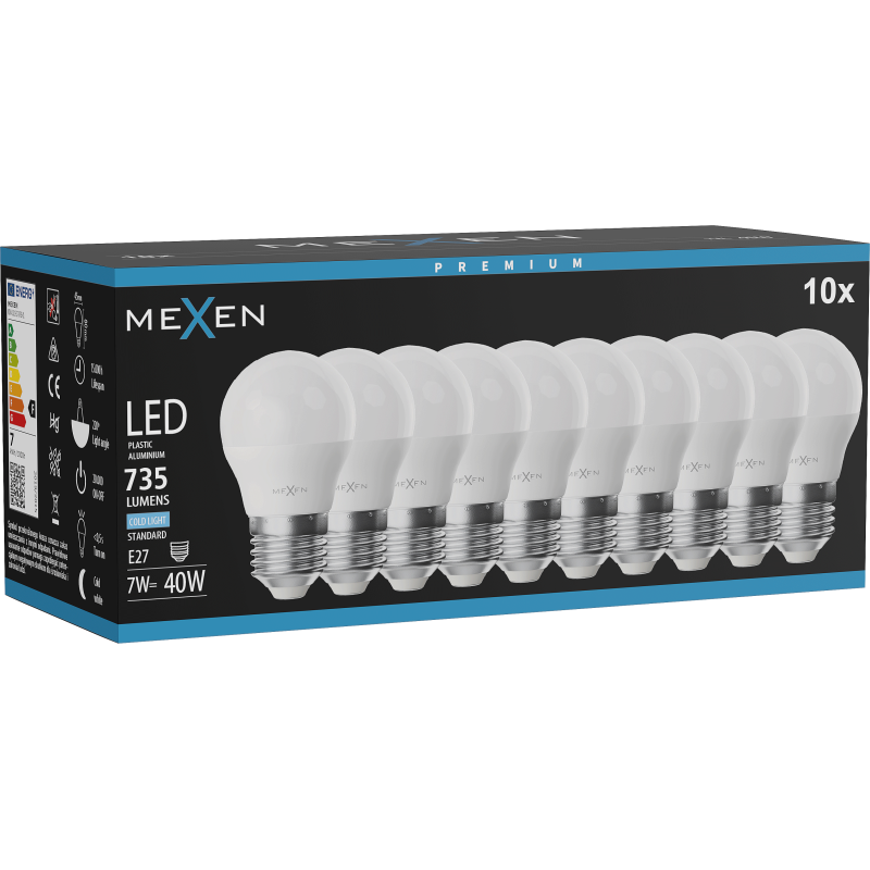 Mexen Nova 10x LED lemputė E27, G45, 7W, Šalta - 6500K, 735 lm - L101-E27-0765-01x10