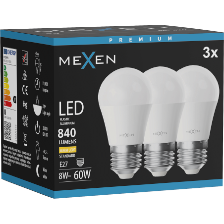 Mexen Nova 3x LED lemputė E27, G45, 8W, Šilta - 3000K, 840 lm - L101-E27-0830-01x03