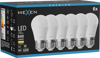 Mexen Nova 6x LED lemputė E27, G45, 8W, Šilta - 3000K, 840 lm - L101-E27-0830-01x06