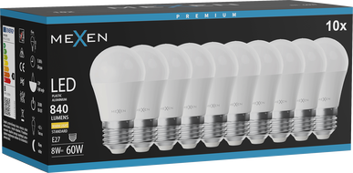 Mexen Nova 10x LED Lemputė E27, G45, 8W, Šilta - 3000K, 840 lm - L101-E27-0830-01x10