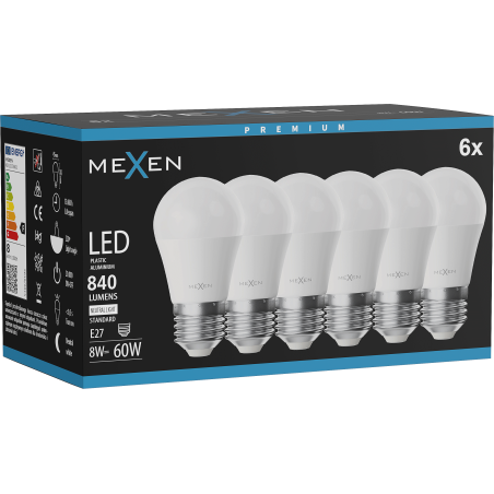 Mexen Nova 6x LED lemputė E27, G45, 8W, Neutrali - 4000K, 840 lm - L101-E27-0840-01x06