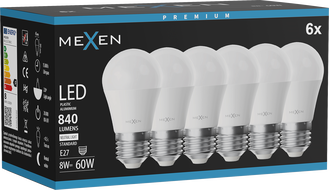Mexen Nova 6x LED lemputė E27, G45, 8W, Neutrali - 4000K, 840 lm - L101-E27-0840-01x06