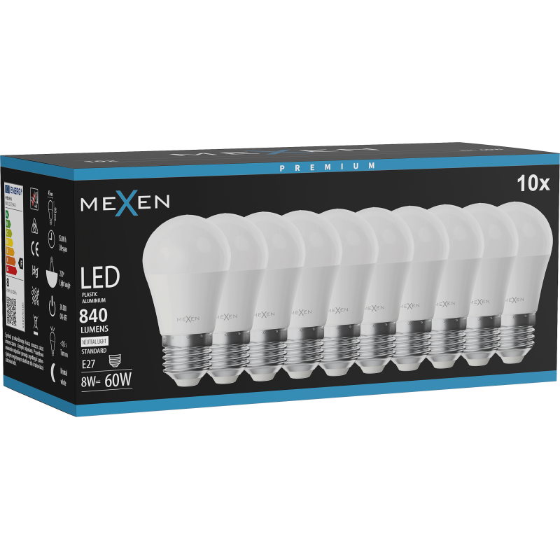 Mexen Nova 10x LED lemputė E27, G45, 8W, Neutrali - 4000K, 840 lm - L101-E27-0840-01x10