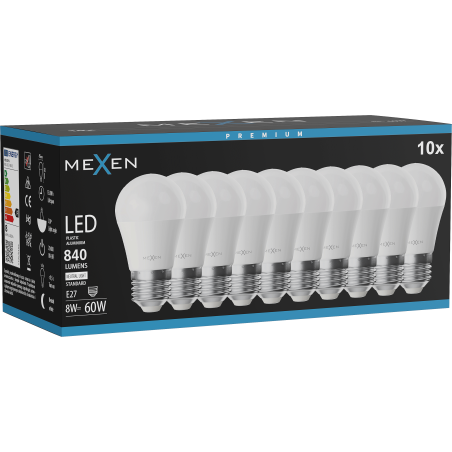 Mexen Nova 10x LED lemputė E27, G45, 8W, Neutrali - 4000K, 840 lm - L101-E27-0840-01x10