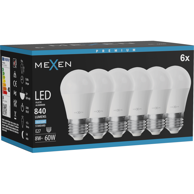 Mexen Nova 6x LED lemputė E27, G45, 8W, Šalta - 6500K, 840 lm - L101-E27-0865-01x06