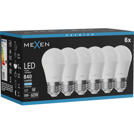 Mexen Nova 6x LED lemputė E27, G45, 8W, Šalta - 6500K, 840 lm - L101-E27-0865-01x06