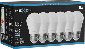 Mexen Nova 6x LED lemputė E27, G45, 8W, Šalta - 6500K, 840 lm - L101-E27-0865-01x06