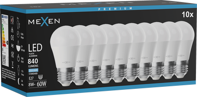 Mexen Nova 10x LED lemputė E27, G45, 8W, Šalta - 6500K, 840 lm - L101-E27-0865-01x10