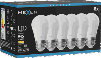 Mexen Nova 6x LED lemputė E27, G45, 9W, Šilta - 3000K, 945 lm - L101-E27-0930-01x06