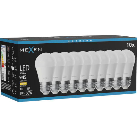 Mexen Nova 10x LED lemputė E27, G45, 9W, Šilta - 3000K, 945 lm - L101-E27-0930-01x10