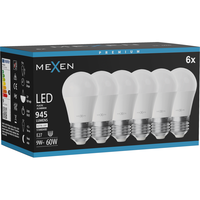 Mexen Nova 6x LED lemputė E27, G45, 9W, Neutrali - 4000K, 945 lm - L101-E27-0940-01x06