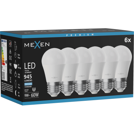 Mexen Nova 6x LED Lemputė E27, G45, 9W, Šalta - 6500K, 945 lm - L101-E27-0965-01x06