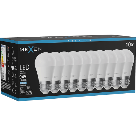 Mexen Nova 10x LED lemputė E27, G45, 9W, Šalta - 6500K, 945 lm - L101-E27-0965-01x10