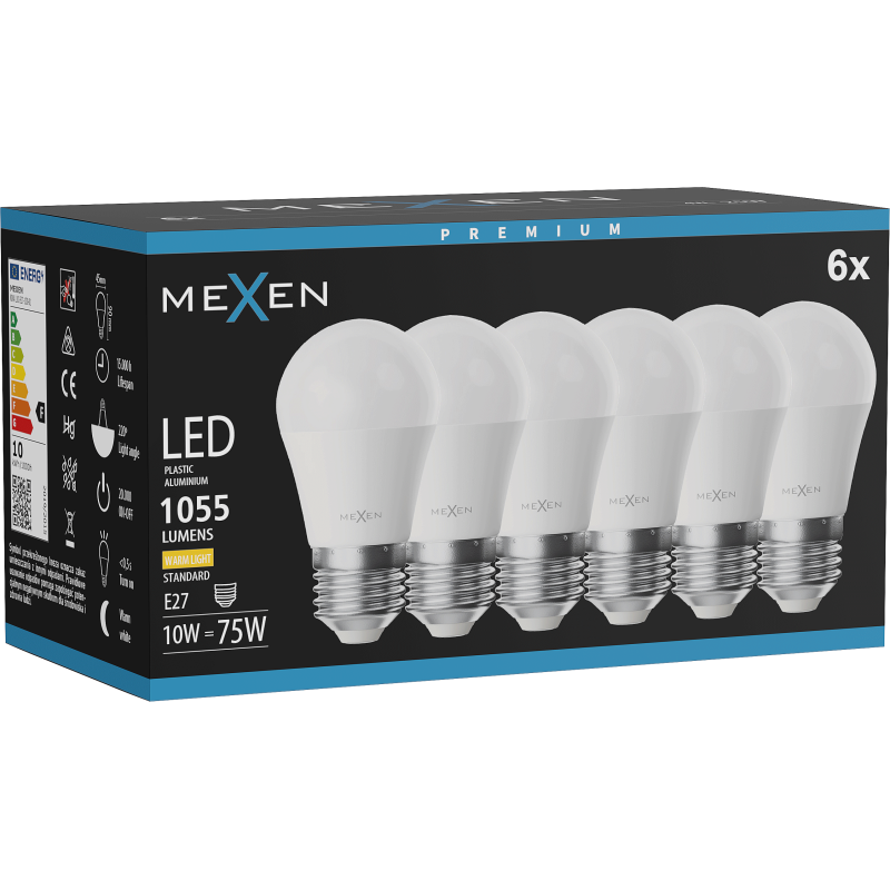 Mexen Nova 6x LED lemputė E27, G45, 10W, Šilta - 3000K, 1055 lm - L101-E27-1030-01x06