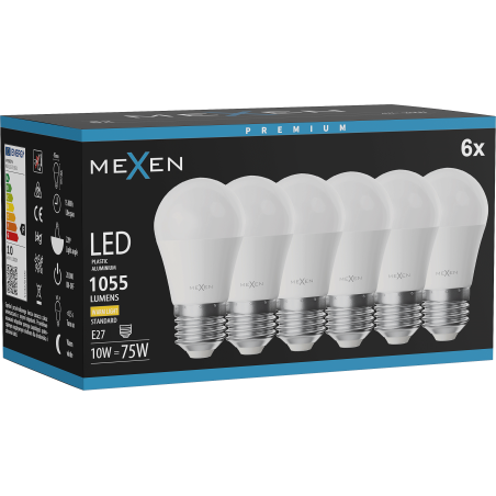 Mexen Nova 6x LED lemputė E27, G45, 10W, Šilta - 3000K, 1055 lm - L101-E27-1030-01x06