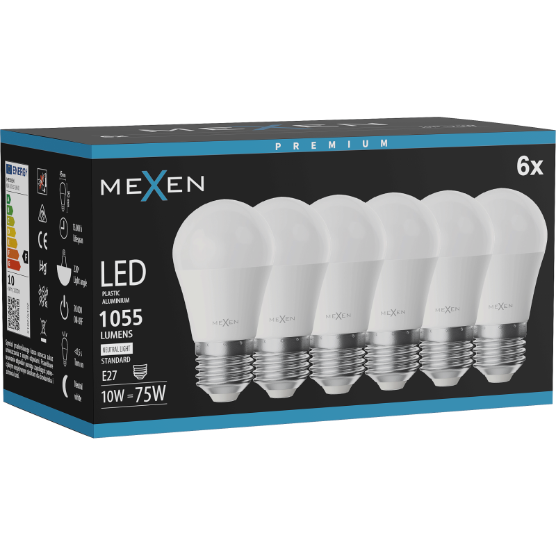 Mexen Nova 6x LED lemputė E27, G45, 10W, Neutrali - 4000K, 1055 lm - L101-E27-1040-01x06