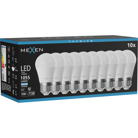 Mexen Nova 10x LED lemputė E27, G45, 10W, Šalta - 6500K, 1055 lm - L101-E27-1065-01x10