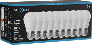 Mexen Nova 10x LED lemputė E27, G45, 10W, Šalta - 6500K, 1055 lm - L101-E27-1065-01x10
