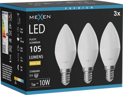 Mexen Nova 3x LED lemputė E14, C37, 1W, Šilta - 3000K, 105 lm - L102-E14-0130-01x03