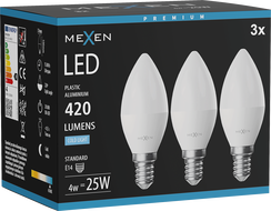 Mexen Nova 3x LED lemputė E14, C37, 4W, Šalta - 6500K, 420 lm - L102-E14-0465-01x03