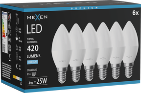 Mexen Nova 6x LED lemputė E14, C37, 4W, šalta - 6500K, 420 lm - L102-E14-0465-01x06