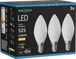Mexen Nova 3x LED lemputė E14, C37, 5W, Šilta - 3000K, 525 lm - L102-E14-0530-01x03
