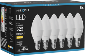 Mexen Nova 6x LED lemputė E14, C37, 5W, Šilta - 3000K, 525 lm - L102-E14-0530-01x06