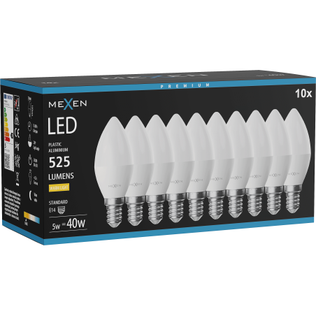 Mexen Nova 10x LED lemputė E14, C37, 5W, Šilta - 3000K, 525 lm - L102-E14-0530-01x10