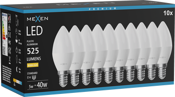 Mexen Nova 10x LED lemputė E14, C37, 5W, Šilta - 3000K, 525 lm - L102-E14-0530-01x10