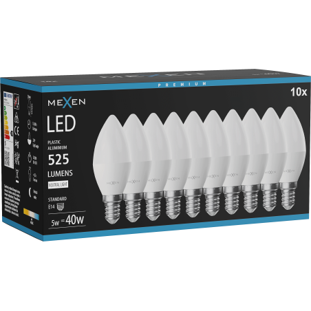 Mexen Nova 10x LED lemputė E14, C37, 5W, Neutrali - 4000K, 525 lm - L102-E14-0540-01x10