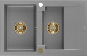 Mexen Gaspar granitinis plautuvė 1,5 kamerų su nuvarvėtu, 737 x 475 mm, pilka, sifonas auksinis - 6507731505-71-G