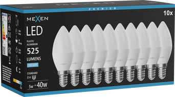 Mexen Nova 10x LED lemputė E14, C37, 5W, Šalta - 6500K, 525 lm - L102-E14-0565-01x10