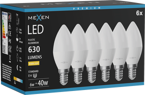 Mexen Nova 6x LED lemputė E14, C37, 6W, Šilta - 3000K, 630 lm - L102-E14-0630-01x06