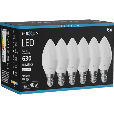 Mexen Nova 6x LED lemputė E14, C37, 6W, Neutrali - 4000K, 630 lm - L102-E14-0640-01x06