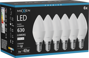 Mexen Nova 6x LED lemputė E14, C37, 6W, Neutrali - 4000K, 630 lm - L102-E14-0640-01x06