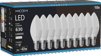 Mexen Nova 10x LED lemputė E14, C37, 6W, Neutrali - 4000K, 630 lm - L102-E14-0640-01x10