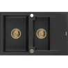 Mexen Gaspar 1,5-sekcijų granitinis plautuvas su nusausinimo paviršiumi 737 x 475 mm, juodas/sidabrinis metalikas, auksinis