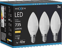 Mexen Nova 3x LED lemputė E14, C37, 7W, Šilta - 3000K, 735 lm - L102-E14-0730-01x03
