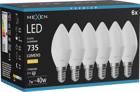 Mexen Nova 6x LED lemputė E14, C37, 7W, Šilta - 3000K, 735 lm - L102-E14-0730-01x06