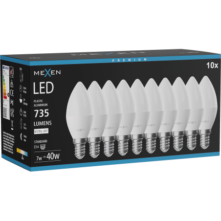 Mexen Nova 10x LED lemputė E14, C37, 7W, Neutralus - 4000K, 735 lm - L102-E14-0740-01x10