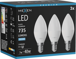 Mexen Nova 3x LED lemputė E14, C37, 7W, Šalta - 6500K, 735 lm - L102-E14-0765-01x03