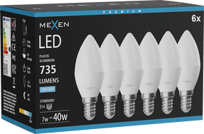 Mexen Nova 6x LED lemputė E14, C37, 7W, Šalta - 6500K, 735 lm - L102-E14-0765-01x06