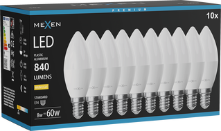 Mexen Nova 10x LED lemputė E14, C37, 8W, Šilta - 3000K, 840 lm - L102-E14-0830-01x10