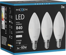 Mexen Nova 3x LED Lemputė E14, C37, 8W, Neutralus - 4000K, 840 lm - L102-E14-0840-01x03