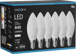 Mexen Nova 6x LED lemputė E14, C37, 8W, Neutralus - 4000K, 840 lm - L102-E14-0840-01x06
